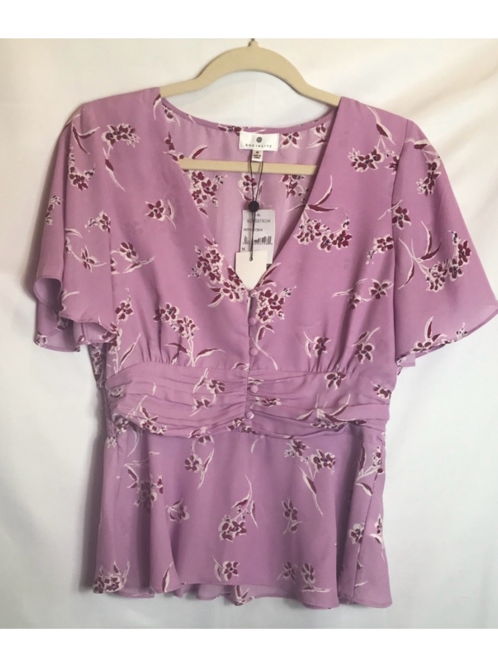NWT Socialite Feminine Button Front Pink Floral Blouse From Nordstrom - Picture 2 of 6